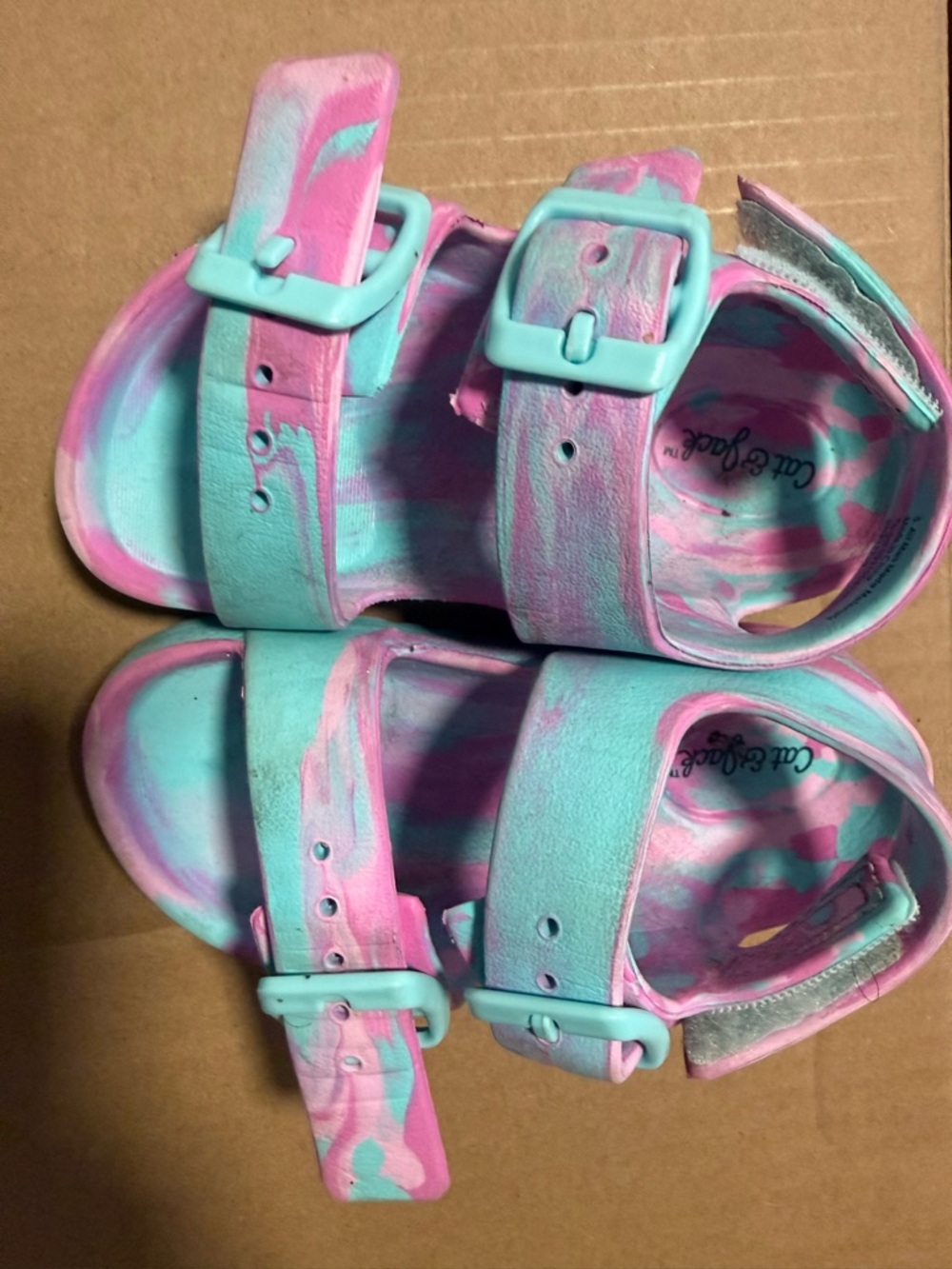 Cat & Jack Pink & Teal Tie-Dye Adjustable Kids Sandals